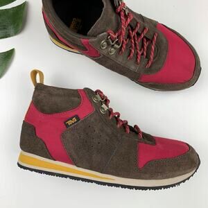 Teva Highside 84 Mid Sneakers Lace Up Boots Brown Suede Red Retro Women's 8
